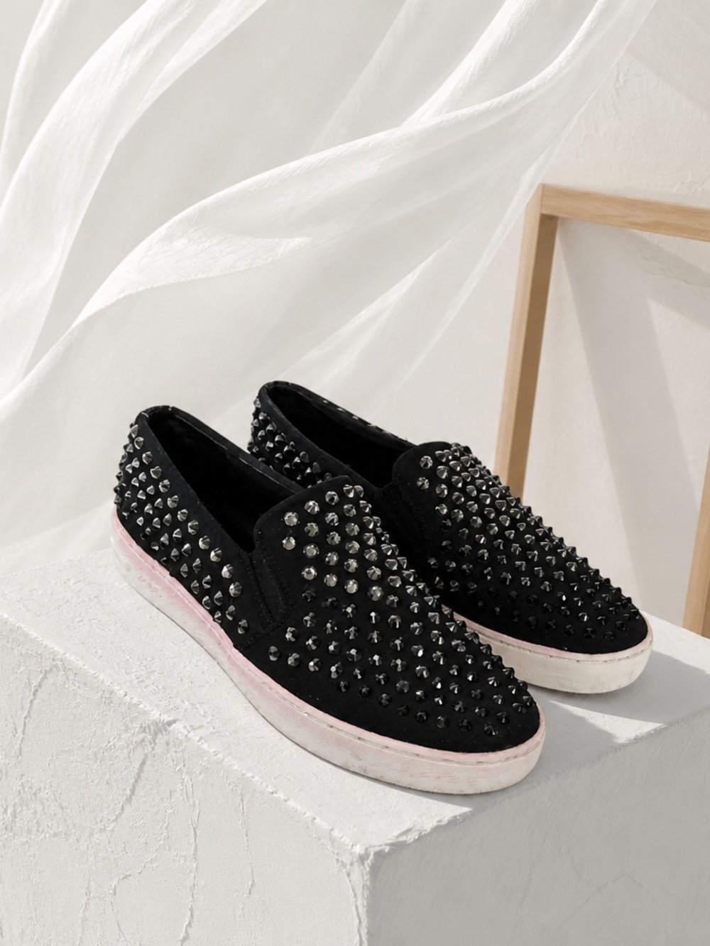 Michael Kors Studded Black Slip-On Sneakers with Pink Accent